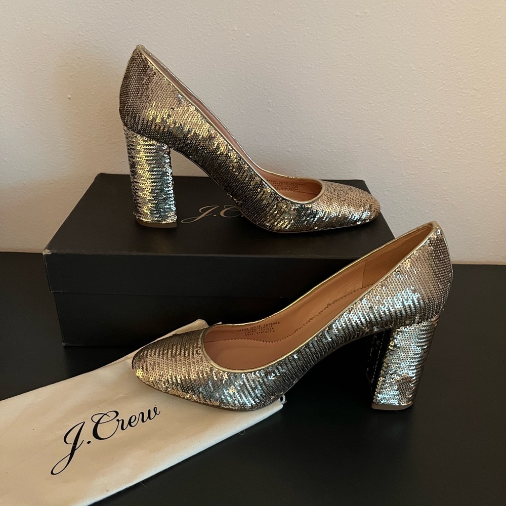 J. Crew Gorgeous Gold Sequin High-Heel Pumps NIB